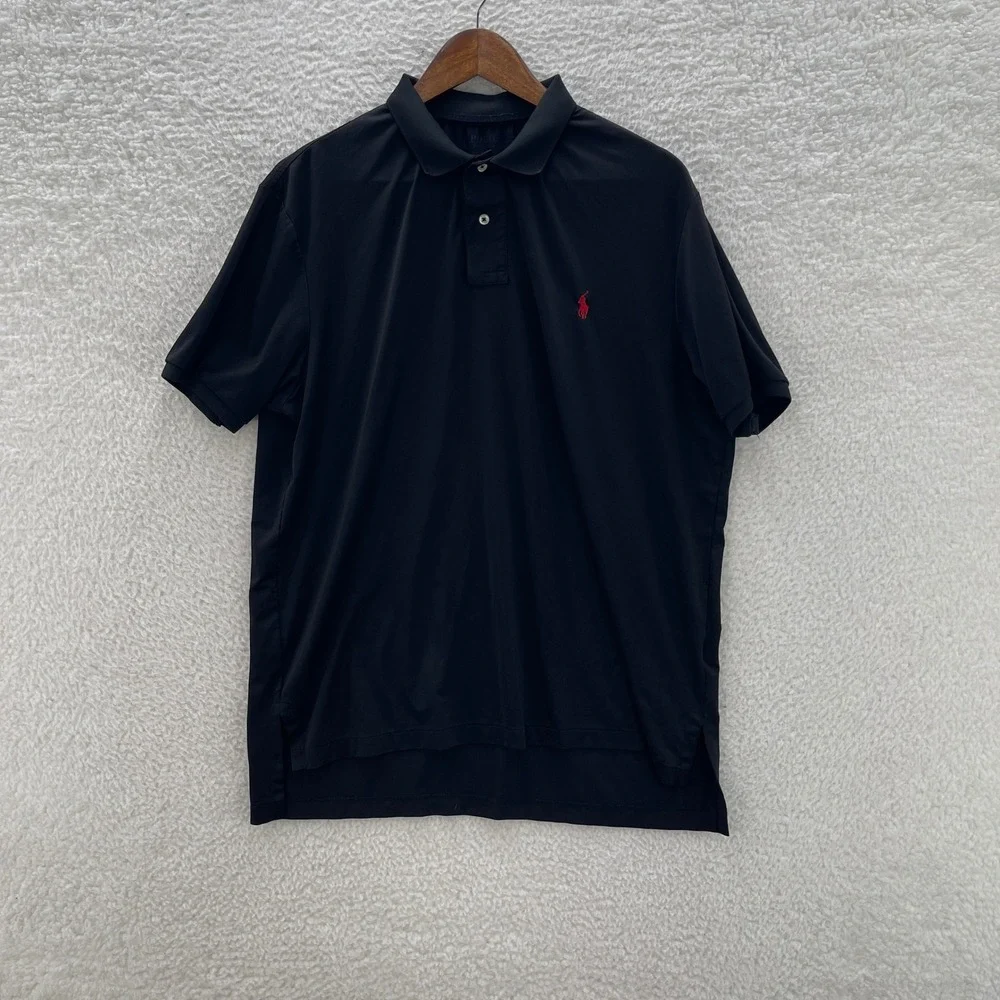 Polo Ralph Lauren Polo Shirt Mens XL Black Performance Red Pony Golf Sports